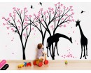 Girafe et arbre Sticker mural avec des oiseaux